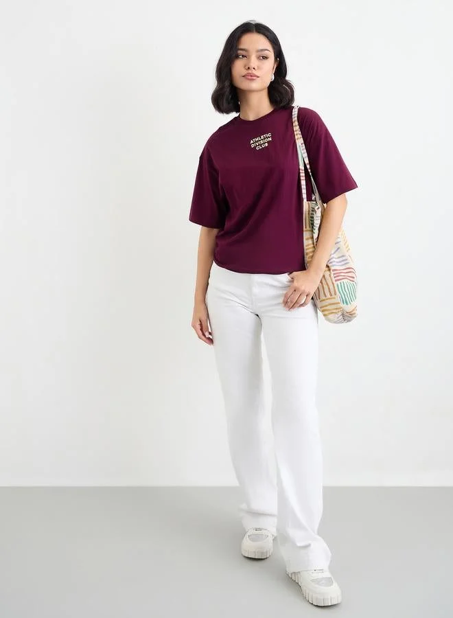 Styli Styli Oversized Athletic Club Slogan T-Shirt with Dropped Shoulder